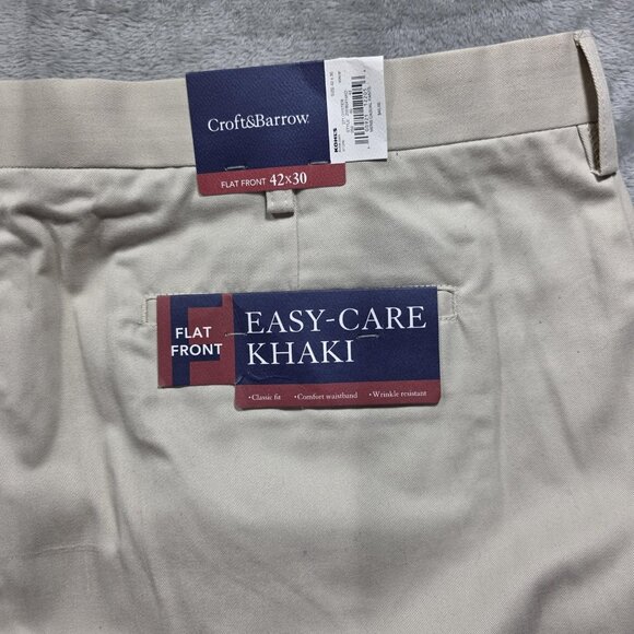 Croft & Barrow Pants Mens 42x30 Khaki Flat Front Easy Care Chino Classic Casual - Picture 3 of 9